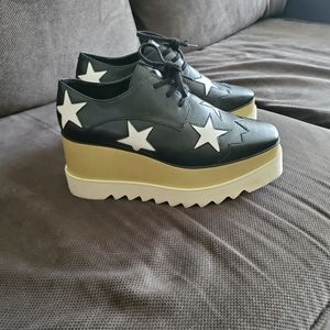 "Stella mccartney" black and white star platforms